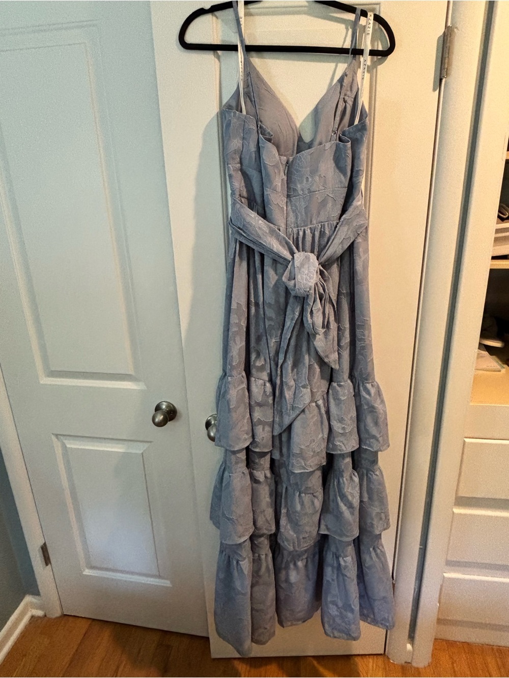 Azazie Dusty Blue Tiered Floral Burnout Maxi Dress - Picture 2 of 3